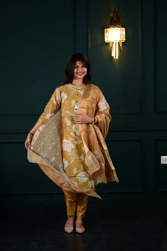 Shreya salwar set in antique gold in vertican fabric