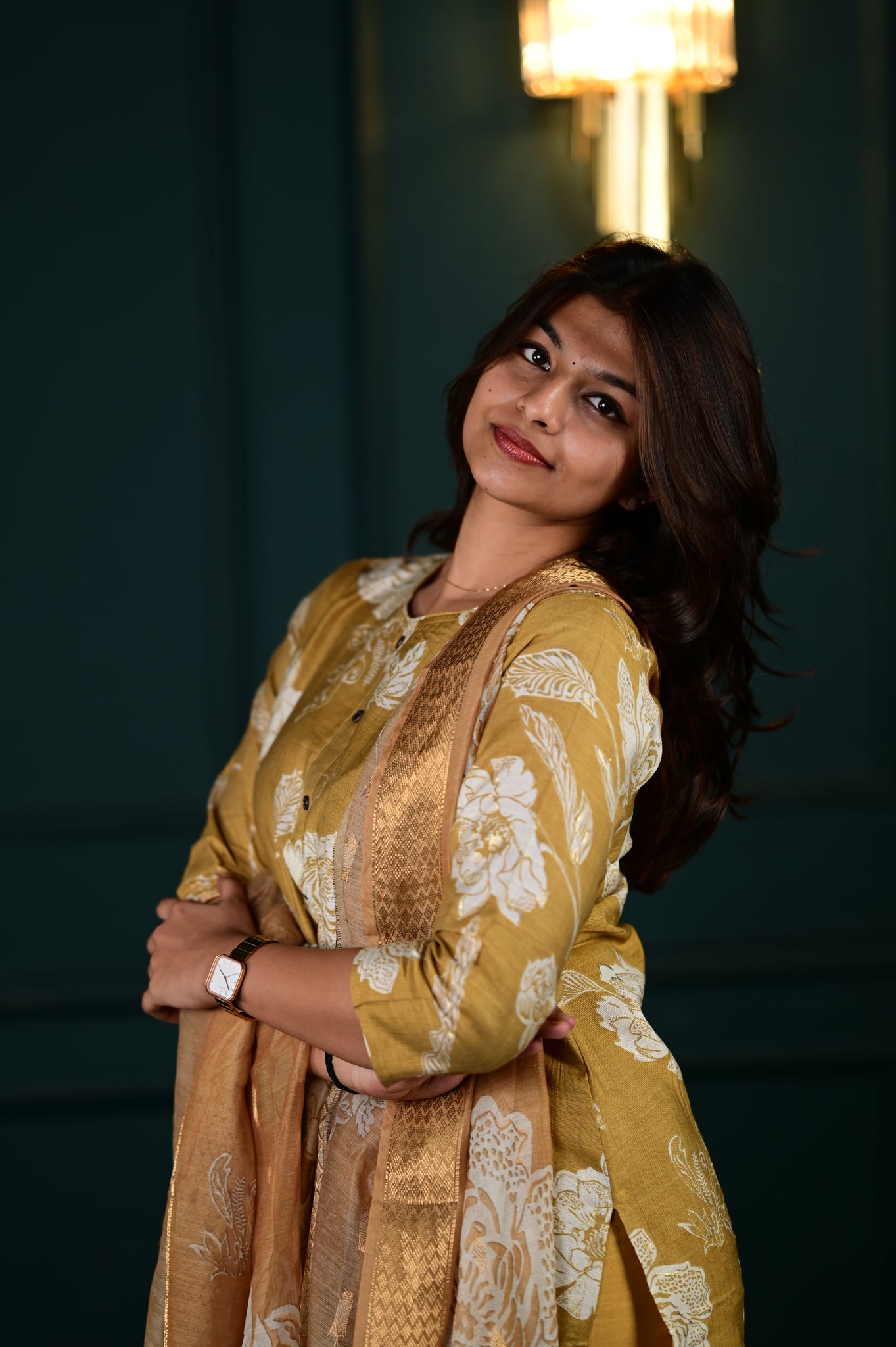 Shreya salwar set in antique gold in vertican fabric