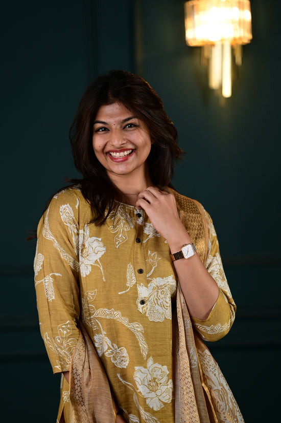 Shreya salwar set in antique gold in vertican fabric