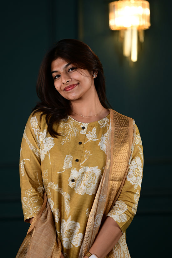 Shreya salwar set in antique gold in vertican fabric