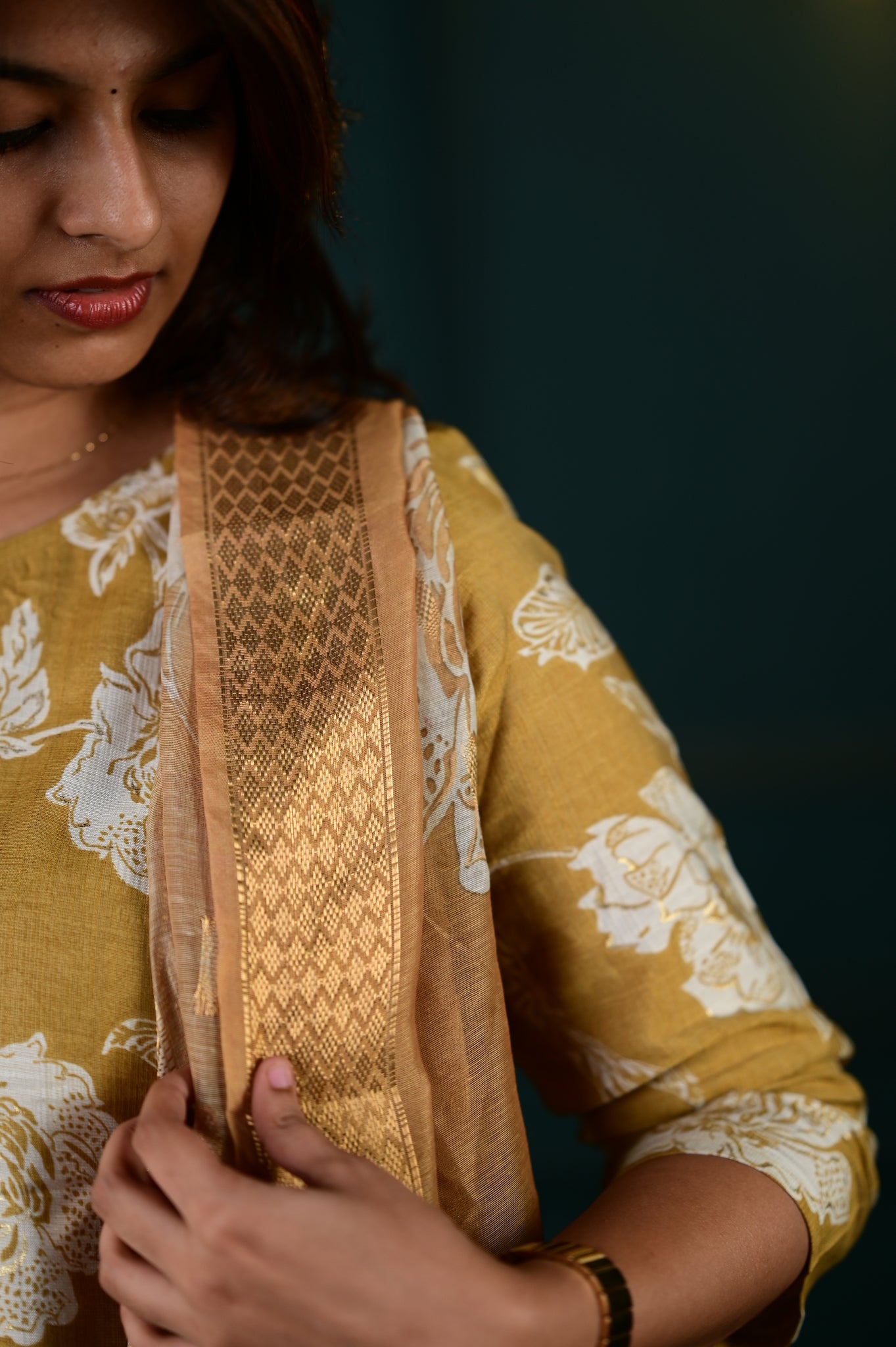 Shreya salwar set in antique gold in vertican fabric