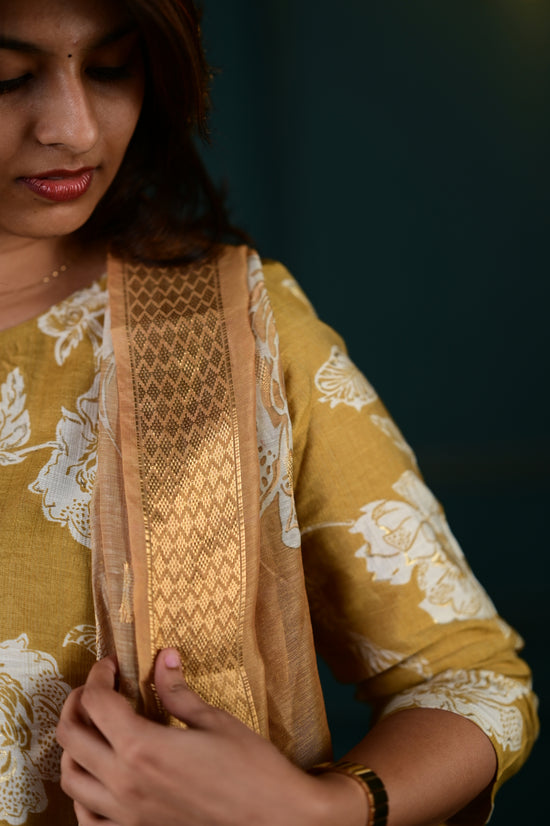 Shreya salwar set in antique gold in vertican fabric