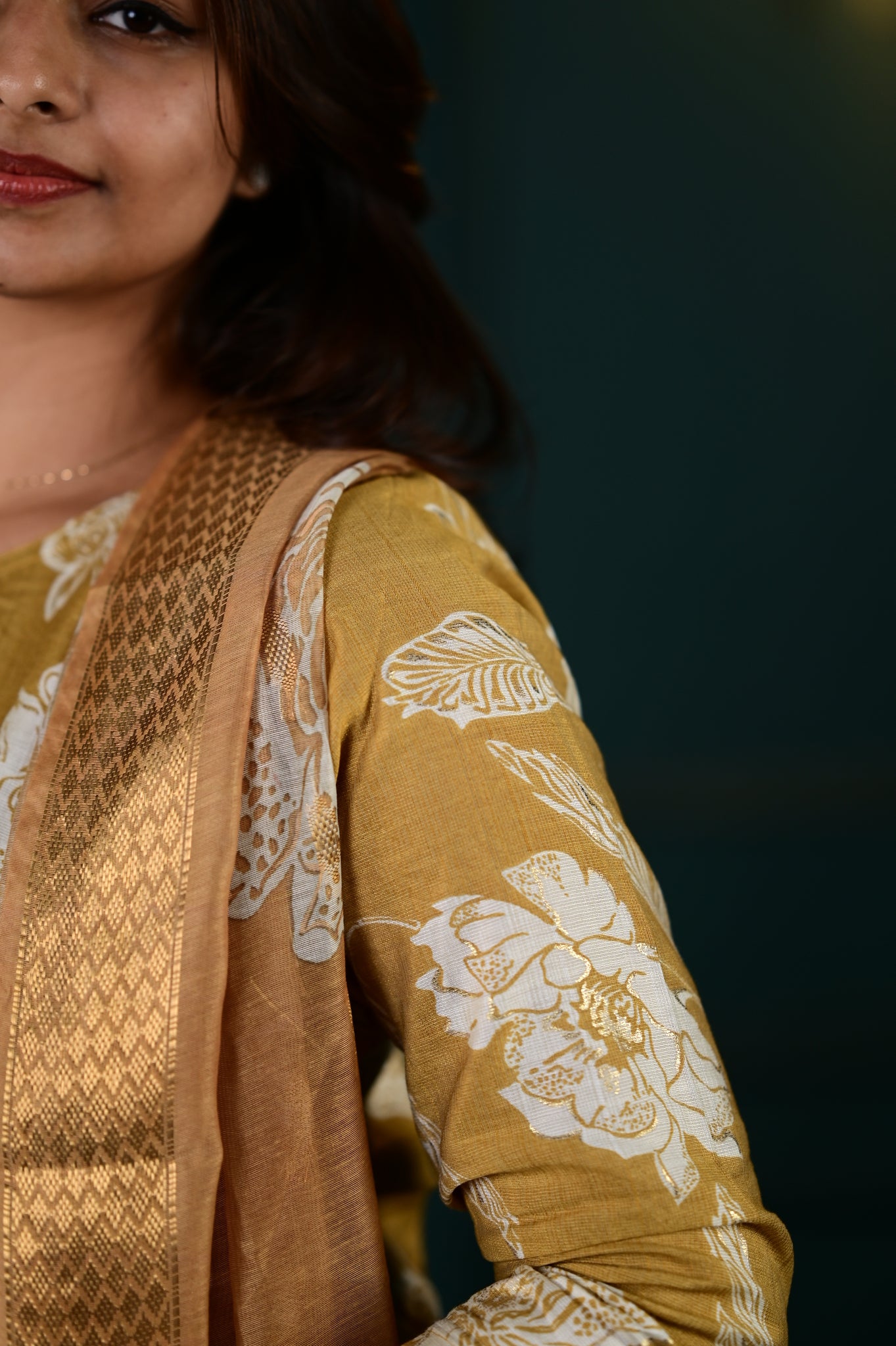 Shreya salwar set in antique gold in vertican fabric