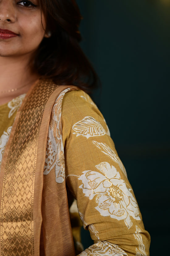 Shreya salwar set in antique gold in vertican fabric