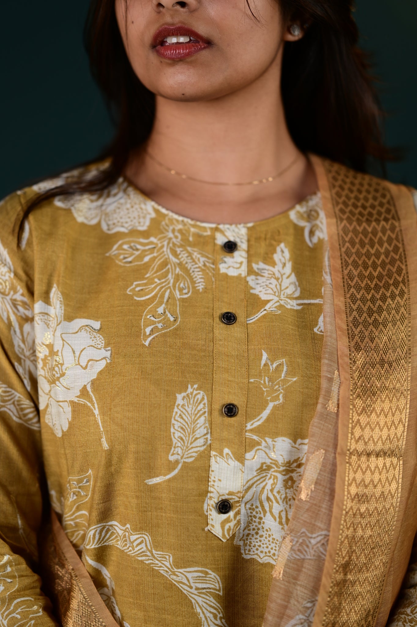 Shreya salwar set in antique gold in vertican fabric