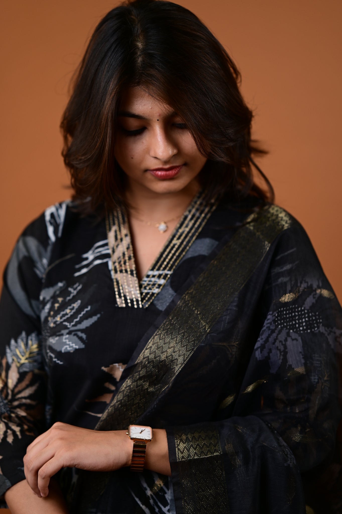 Saanvi salwar set in black with flower design in vertican fabric