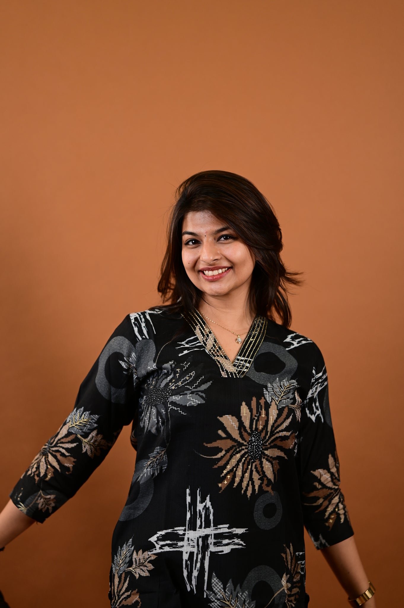 Saanvi salwar set in black with flower design in vertican fabric