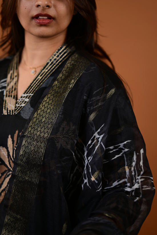 Saanvi salwar set in black with flower design in vertican fabric