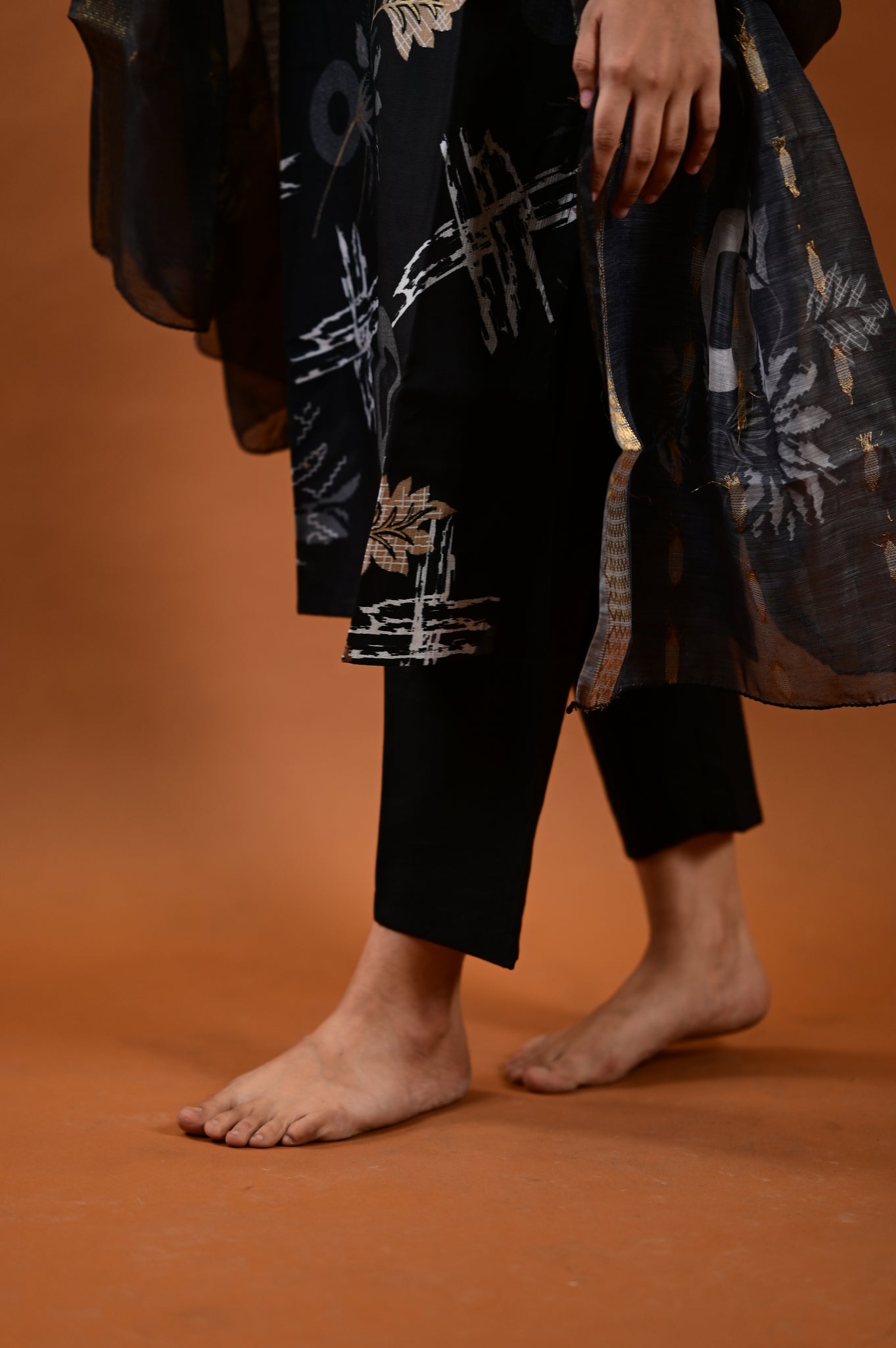 Saanvi salwar set in black with flower design in vertican fabric