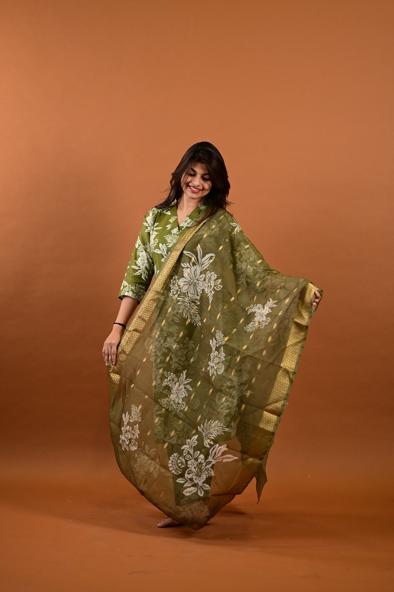 Revathi salwar set in olive green in vertican fabric