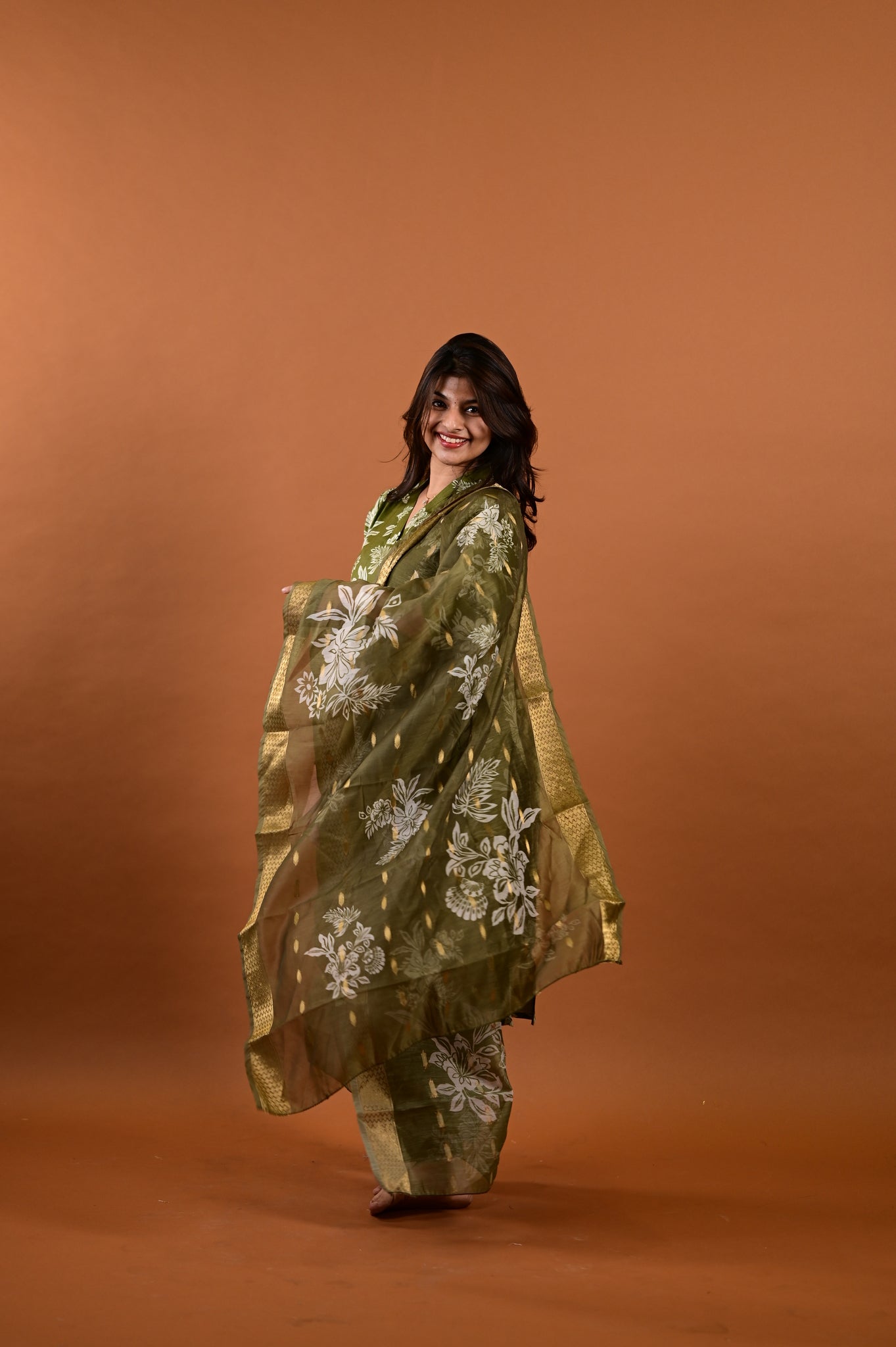 Revathi salwar set in olive green in vertican fabric