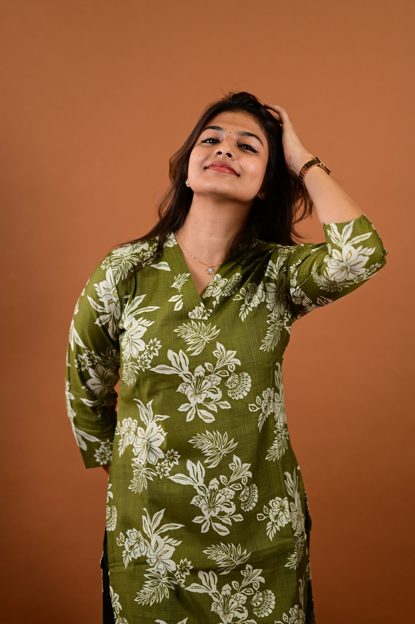 Revathi salwar set in olive green in vertican fabric