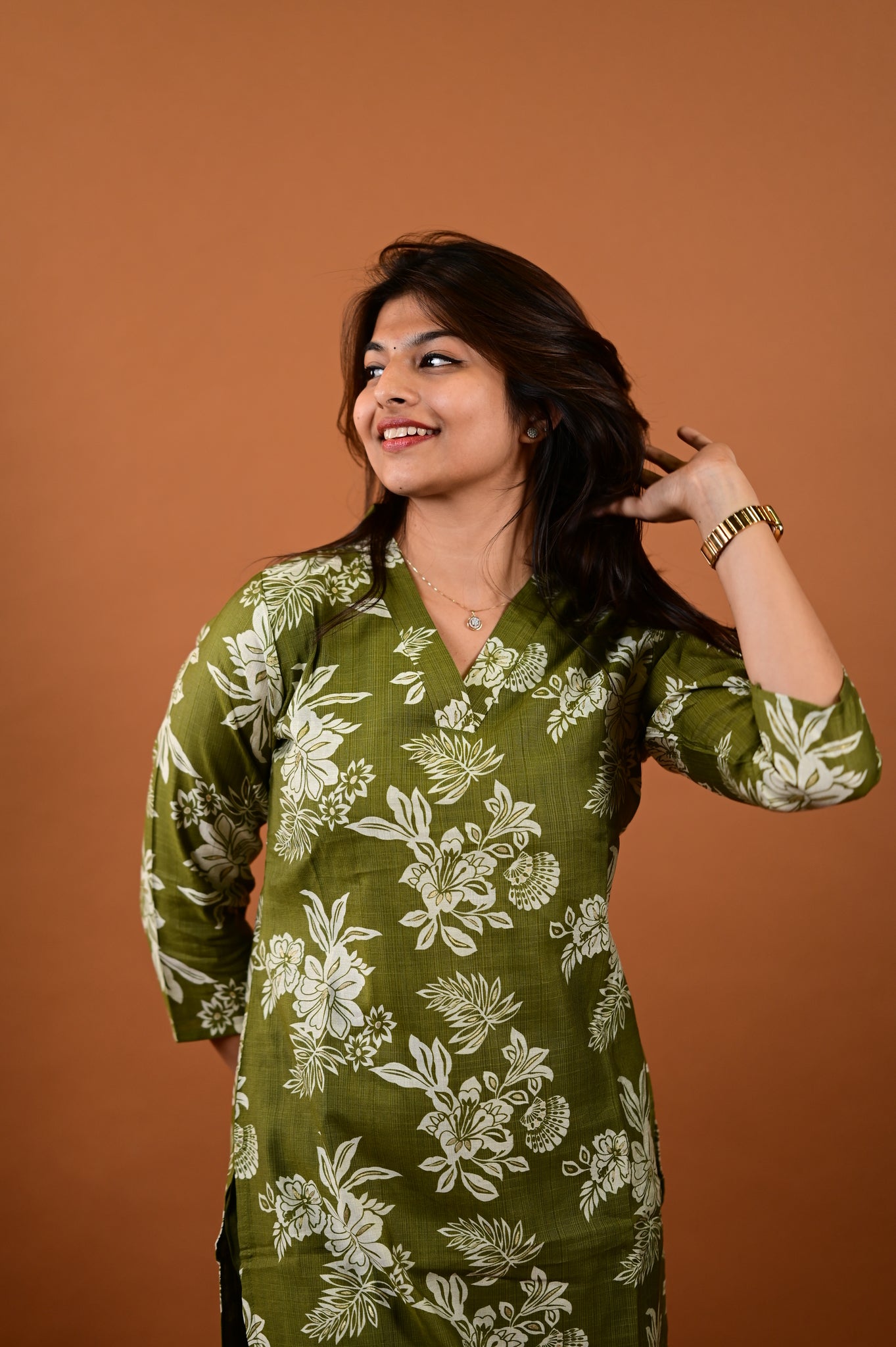 Revathi salwar set in olive green in vertican fabric