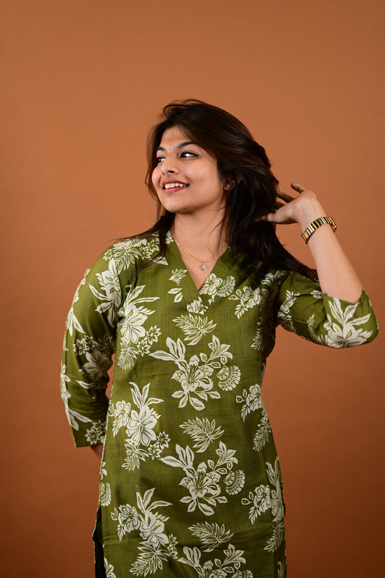 Revathi salwar set in olive green in vertican fabric
