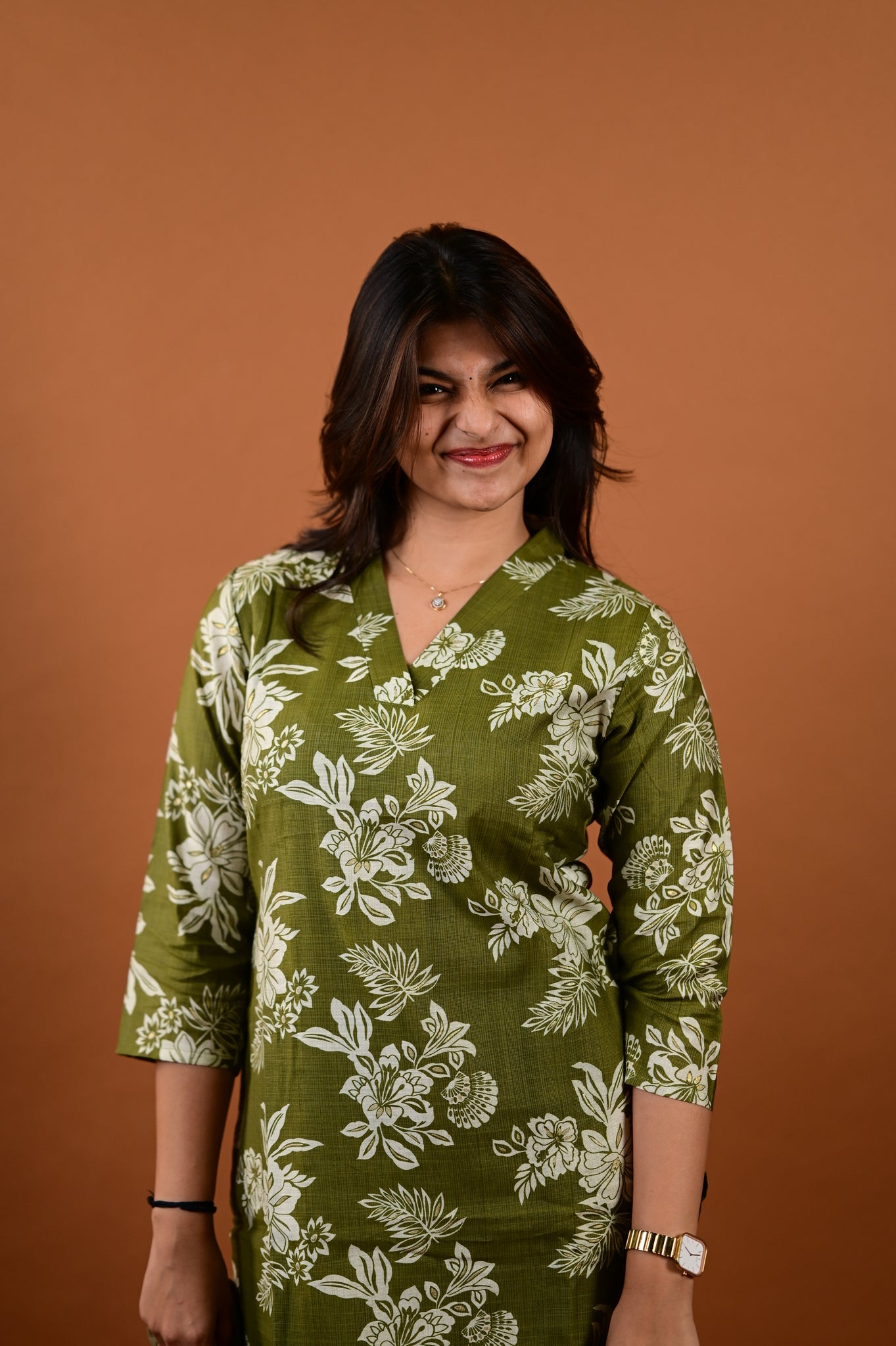 Revathi salwar set in olive green in vertican fabric