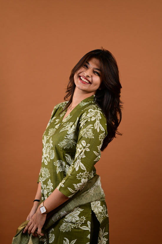 Revathi salwar set in olive green in vertican fabric