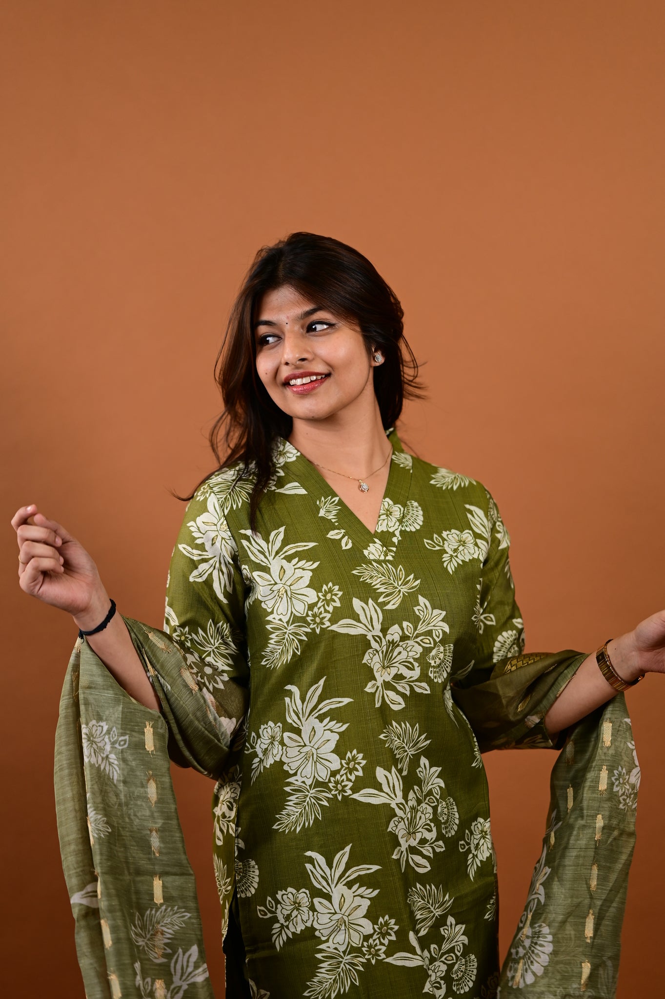 Revathi salwar set in olive green in vertican fabric