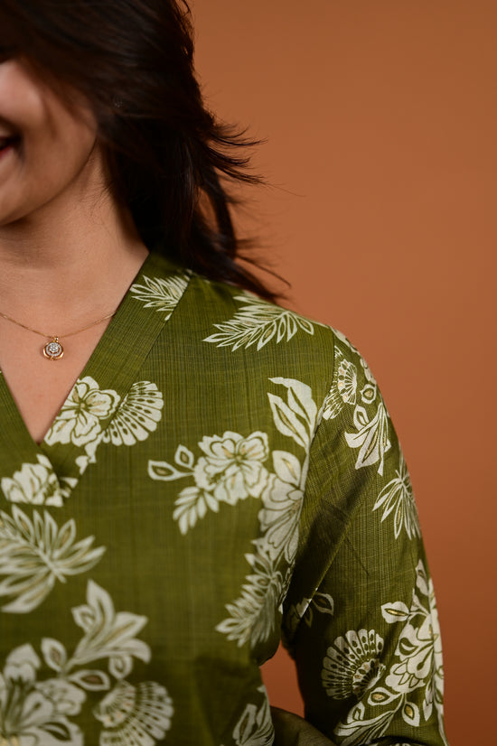 Revathi salwar set in olive green in vertican fabric