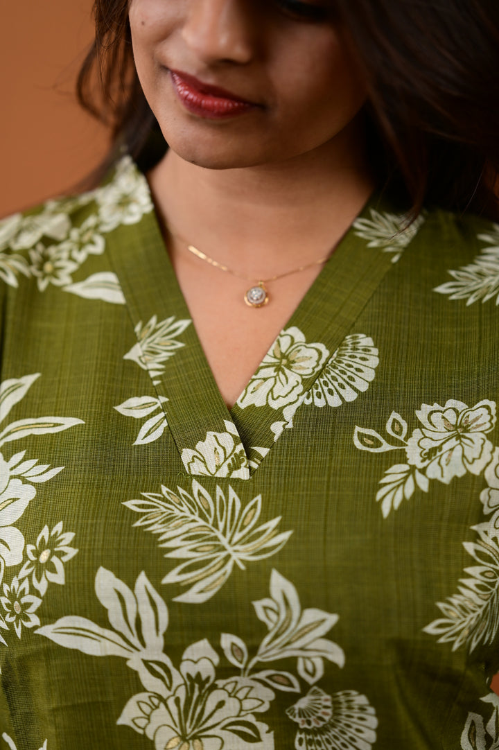 Revathi salwar set in olive green in vertican fabric