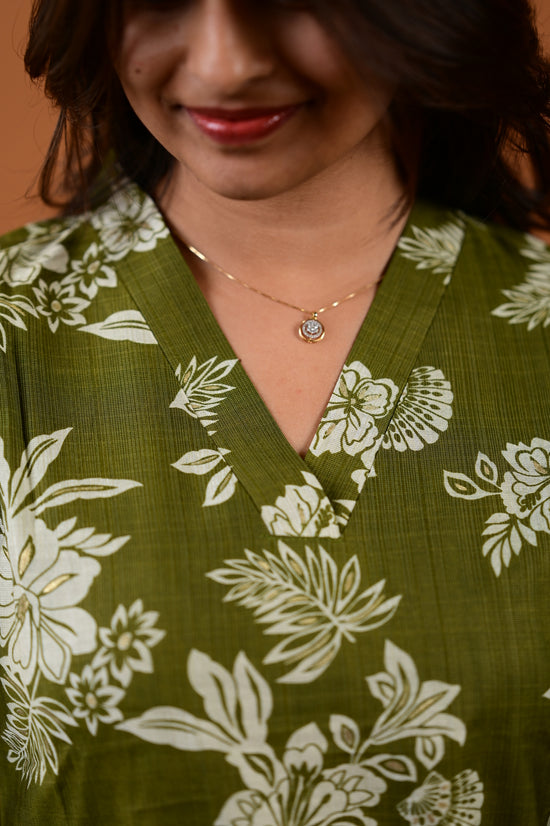 Revathi salwar set in olive green in vertican fabric