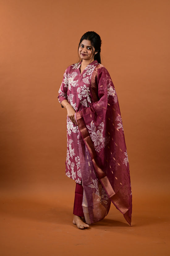 Revathi salwar set in light maroon in vertican fabric