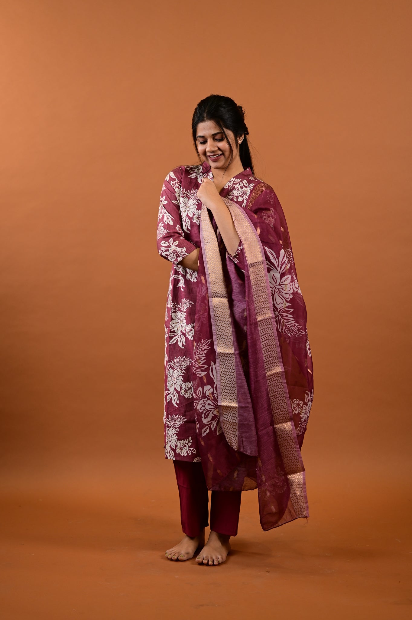 Revathi salwar set in light maroon in vertican fabric