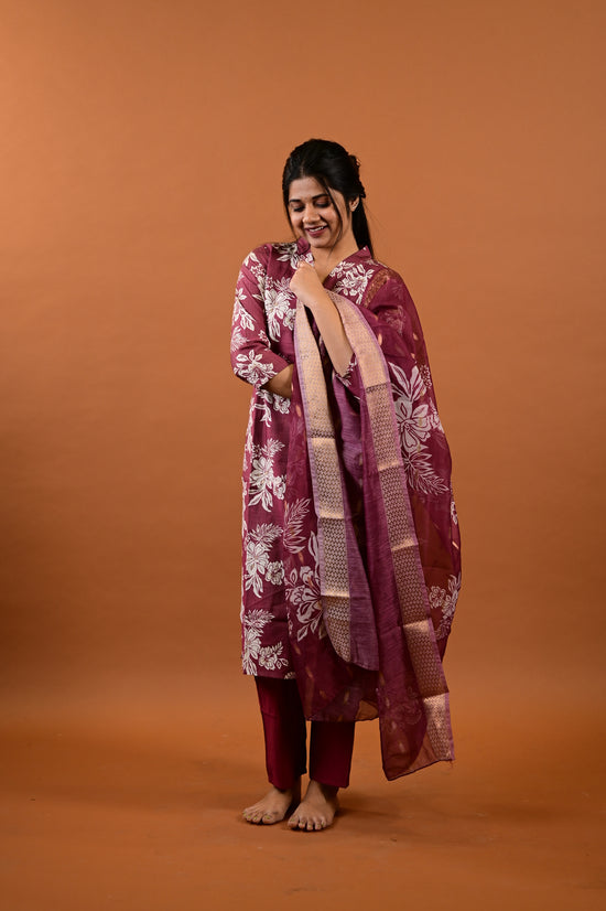 Revathi salwar set in light maroon in vertican fabric