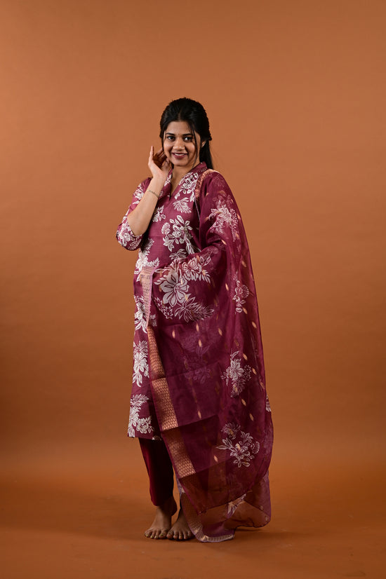 Revathi salwar set in light maroon in vertican fabric