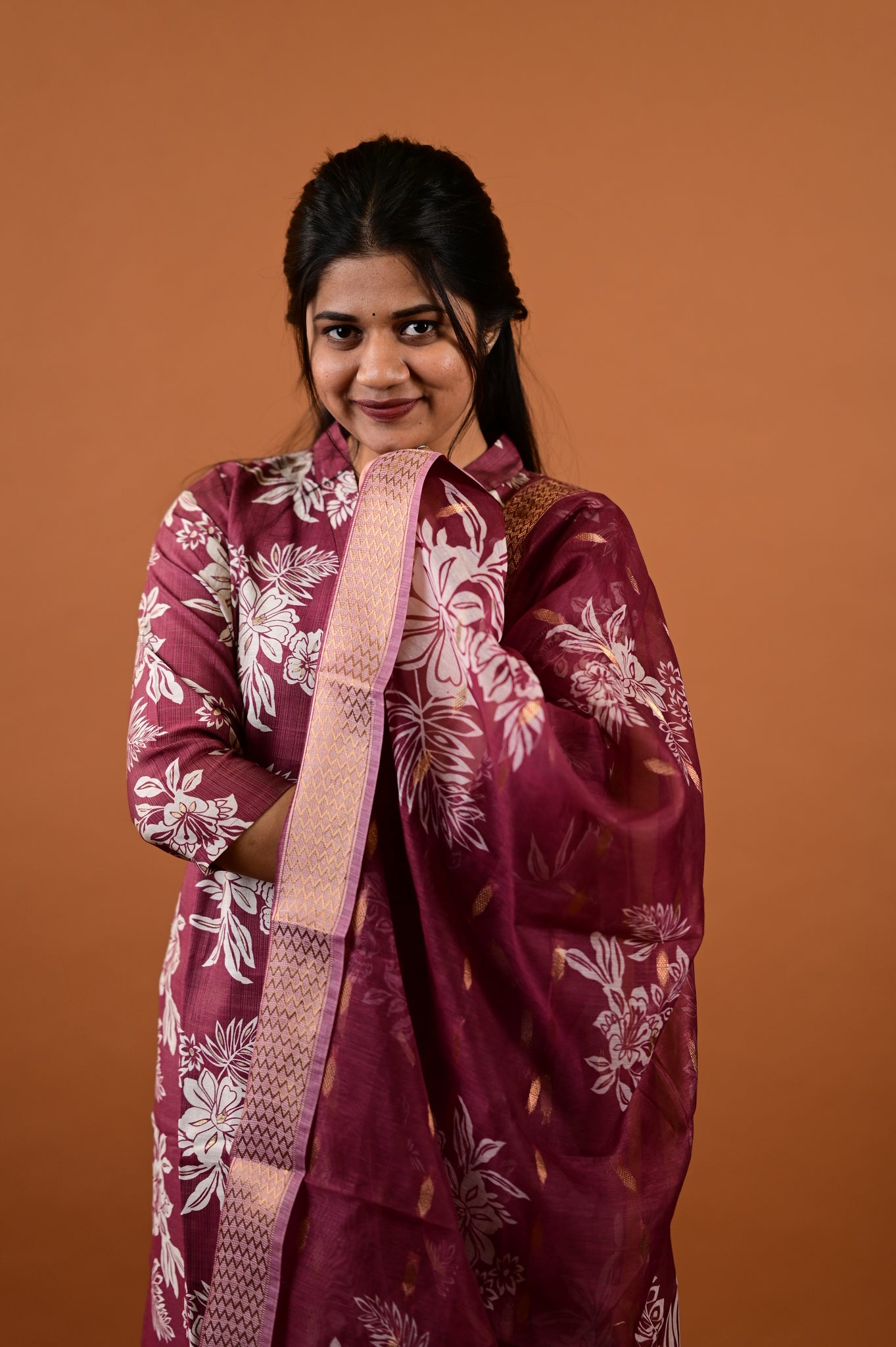 Revathi salwar set in light maroon in vertican fabric