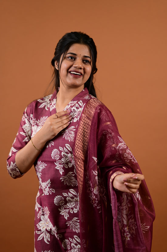 Revathi salwar set in light maroon in vertican fabric
