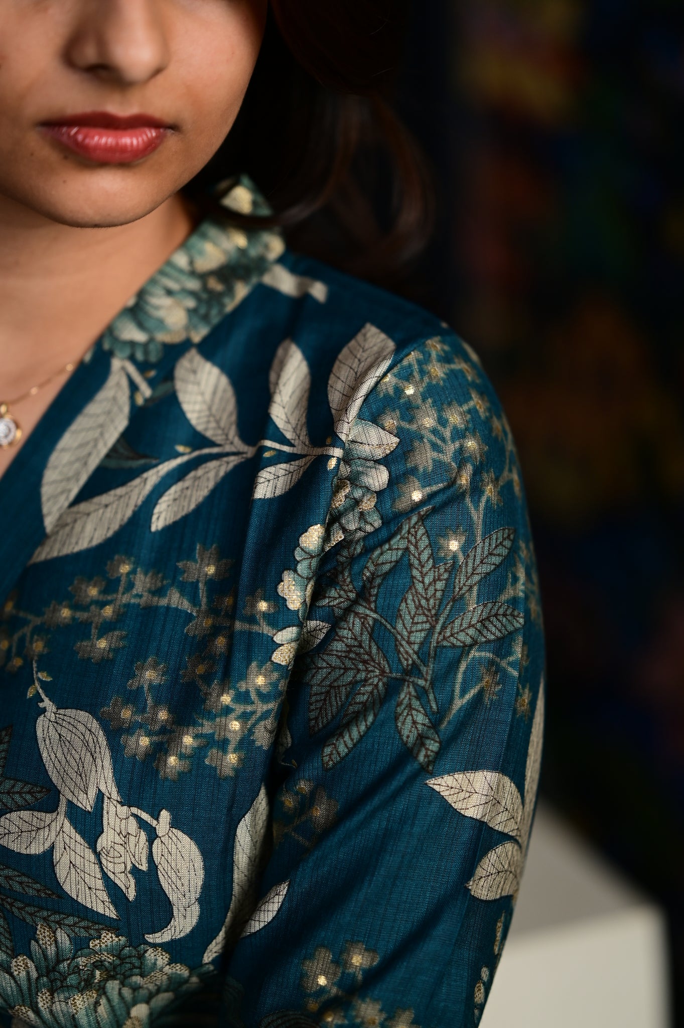 Vandhana flower kurti set in dark green