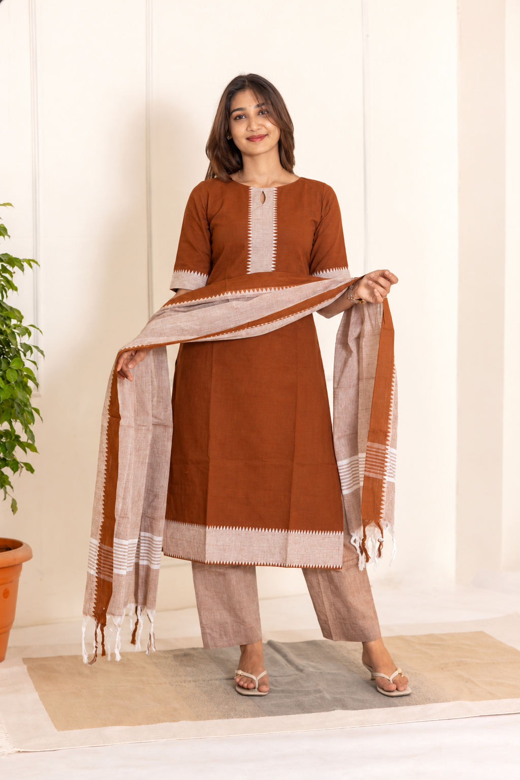 Sahithi handloom salwar set in brown