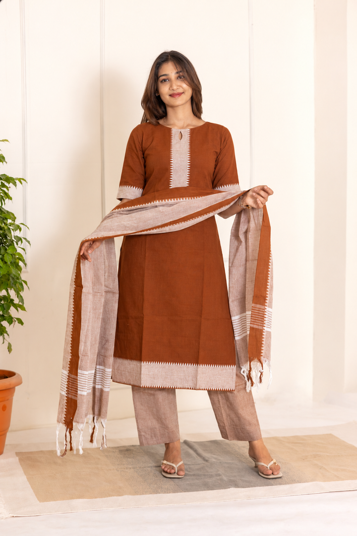 Sahithi handloom salwar set in brown