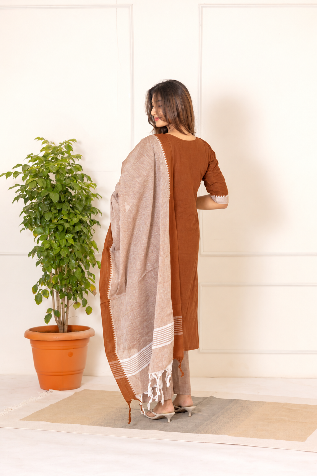 Sahithi handloom salwar set in brown