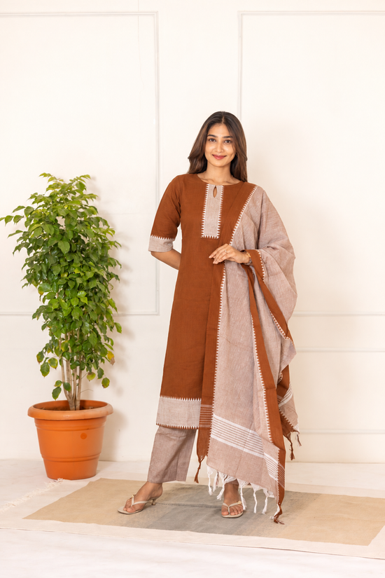 Sahithi handloom salwar set in brown