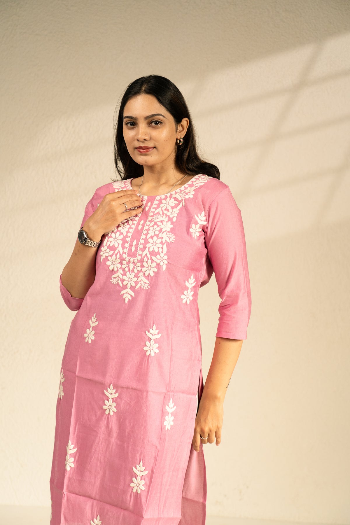 Kayal embroided kurti in peach