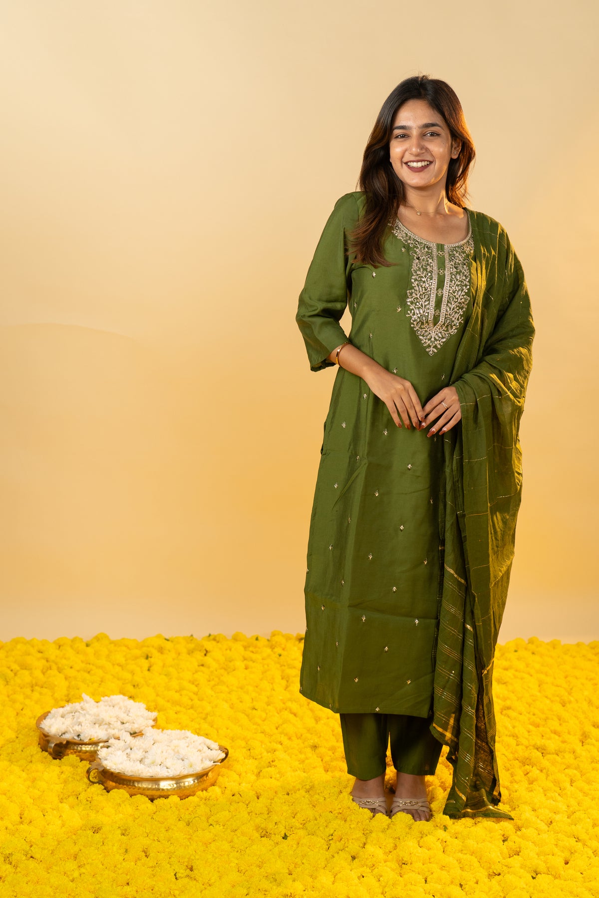 Pallavi salwar set in olive green
