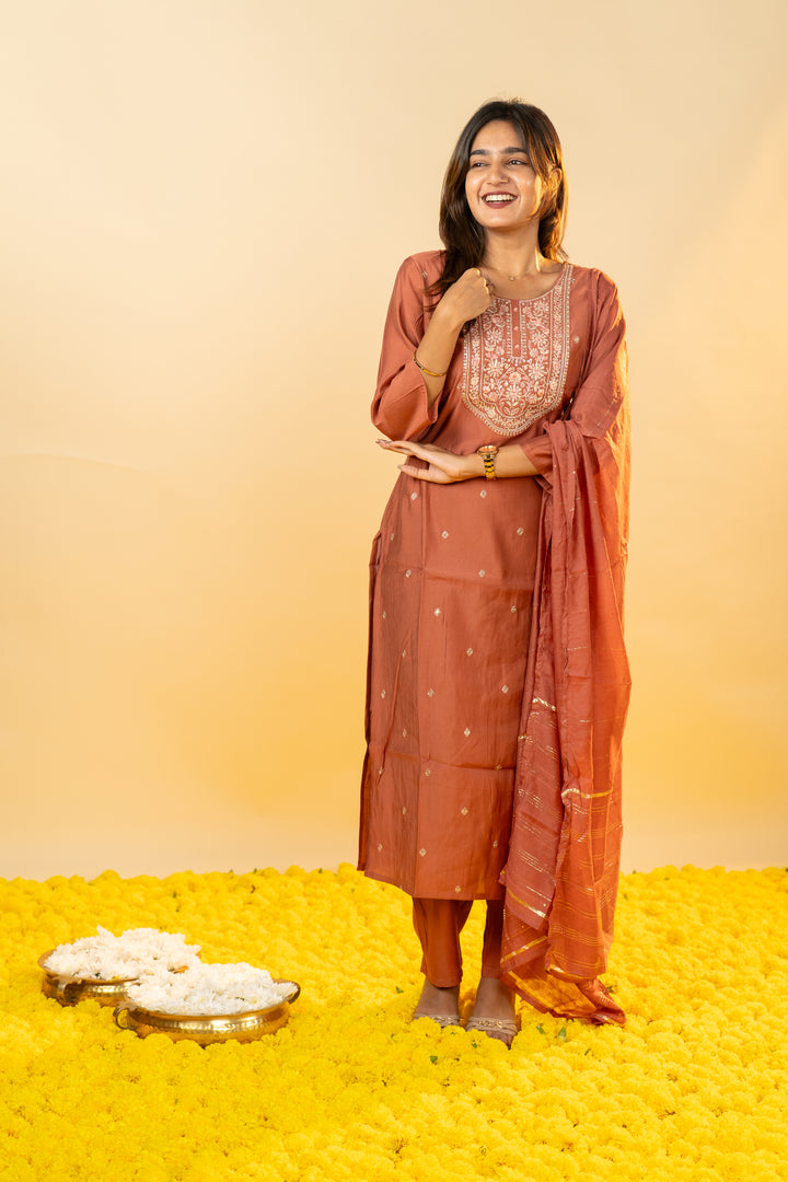 Pallavi salwar set in coral