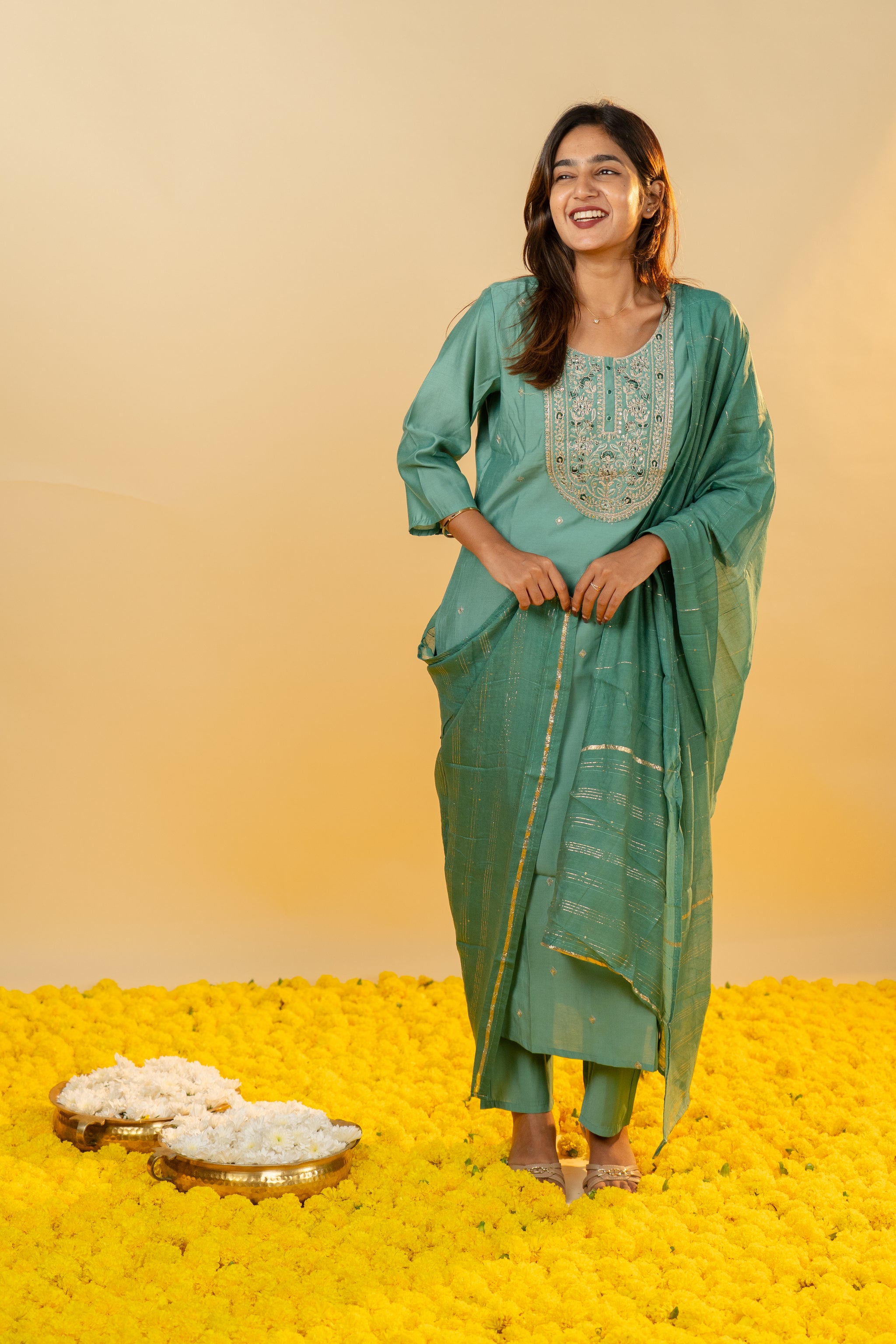 Srivalli salwar set in sea green