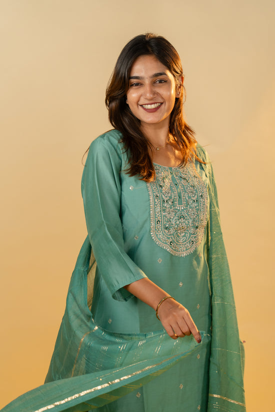 Srivalli salwar set in sea green