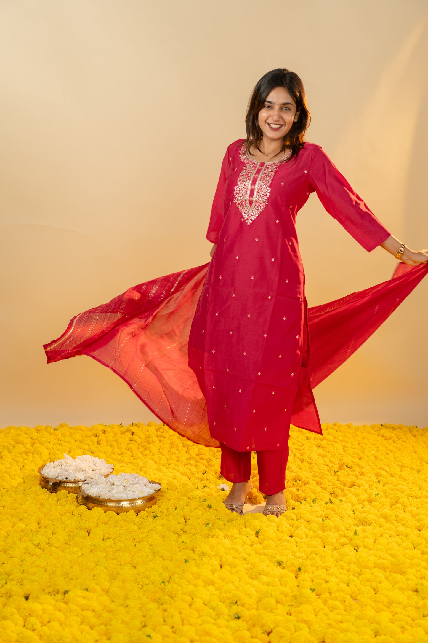 Srivalli salwar set in Rani Pink
