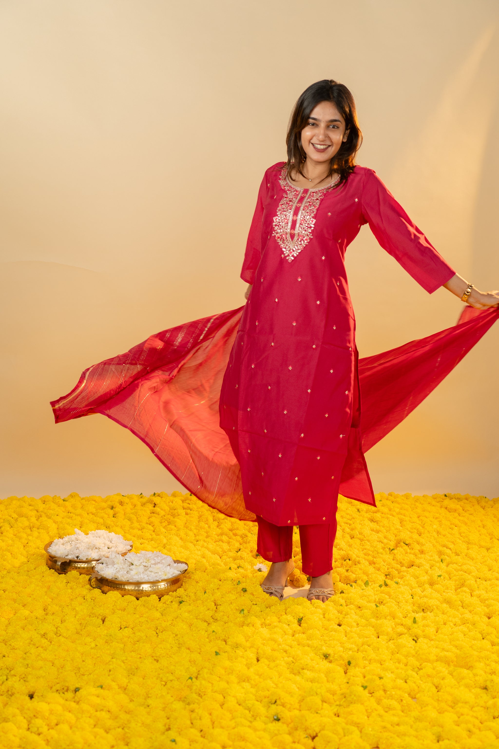 Srivalli salwar set in Rani Pink