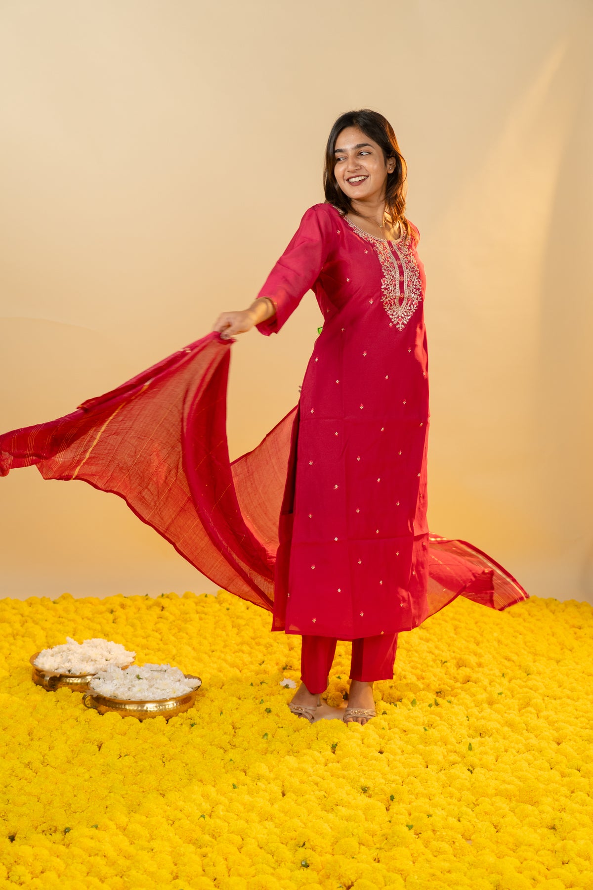 Srivalli salwar set in Rani Pink