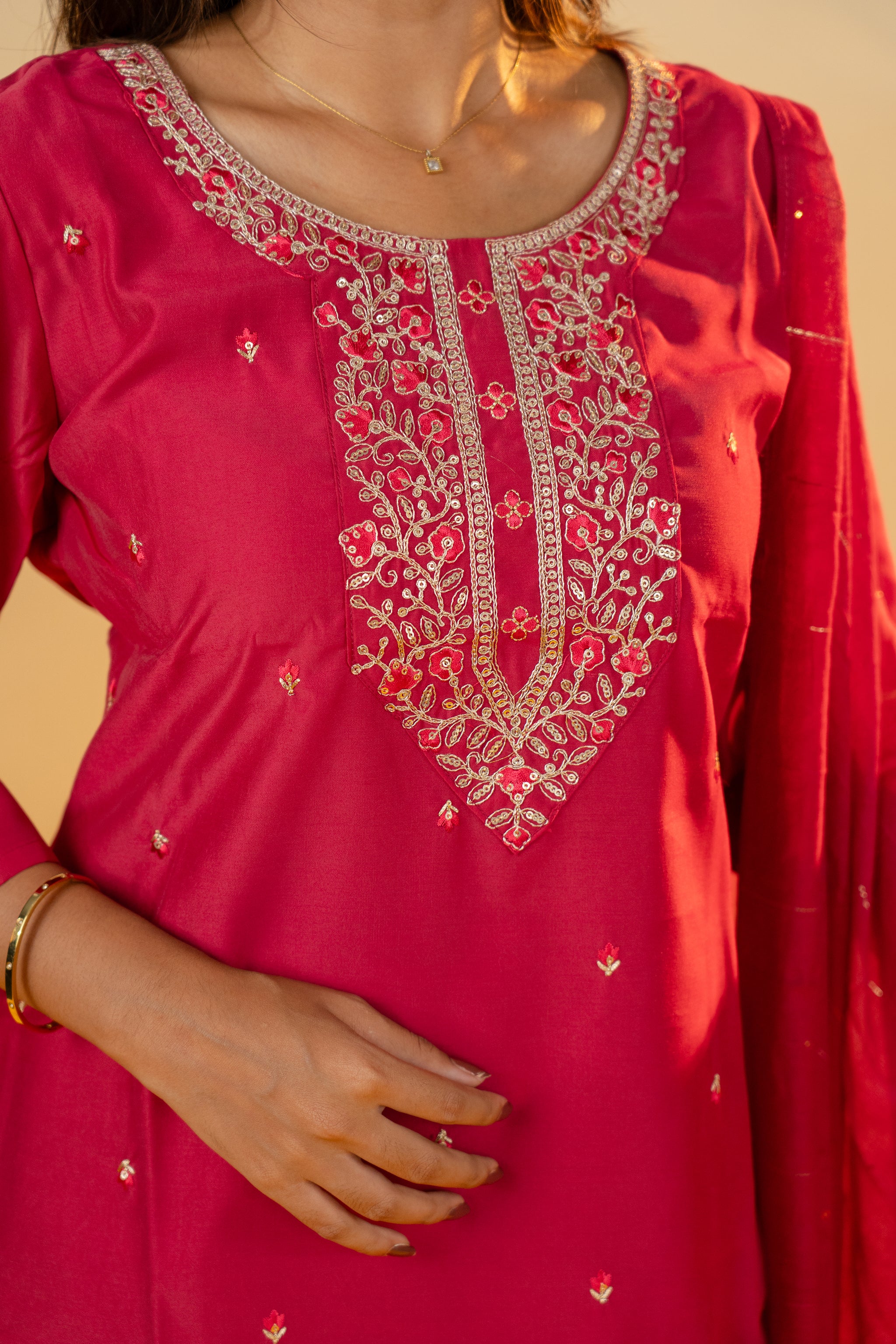 Srivalli salwar set in Rani Pink