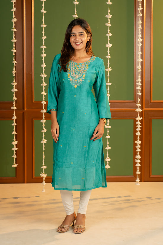 Meenakshi kurti in turquoise blue