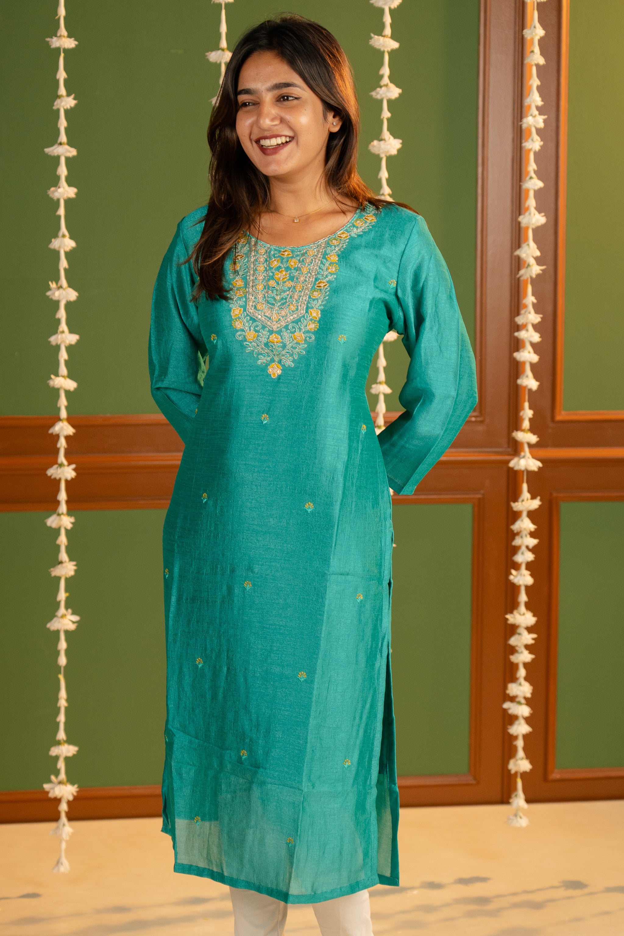 Meenakshi kurti in turquoise blue