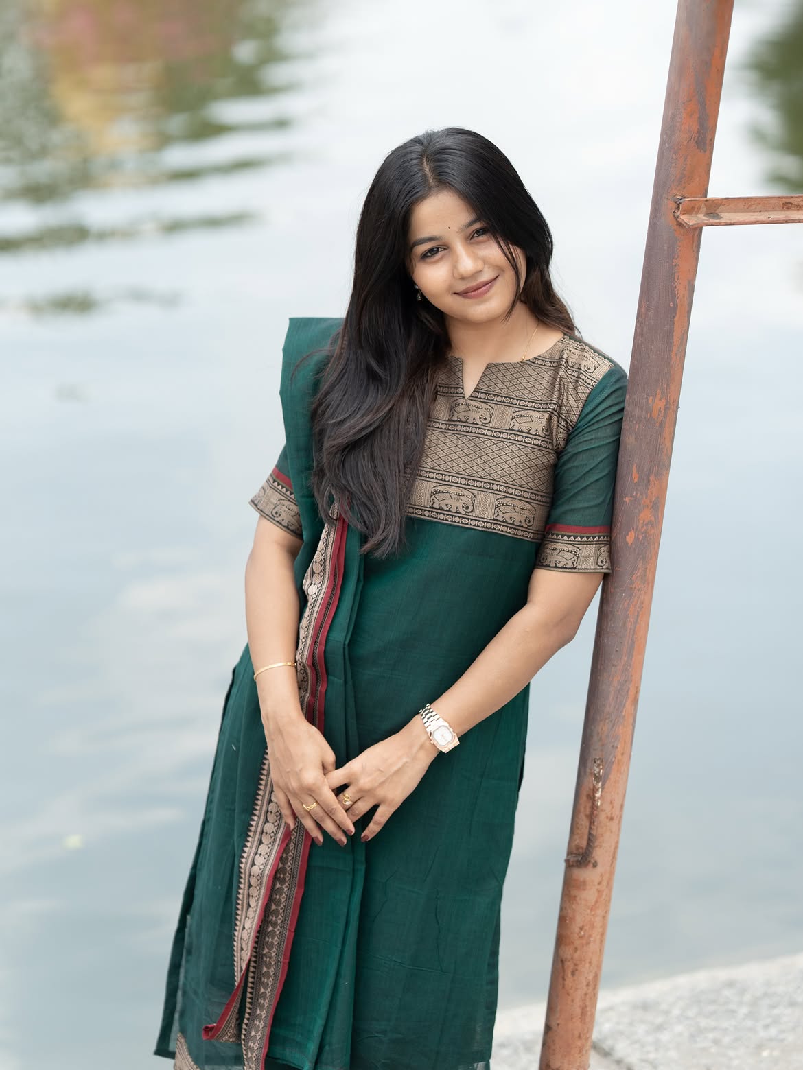 viha Green & Black  narayanpet cotton  top with lininig & dupatta