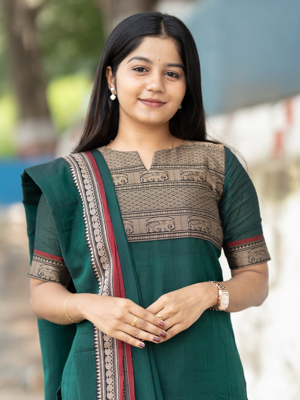 viha Green & Black  narayanpet cotton  top with lininig & dupatta