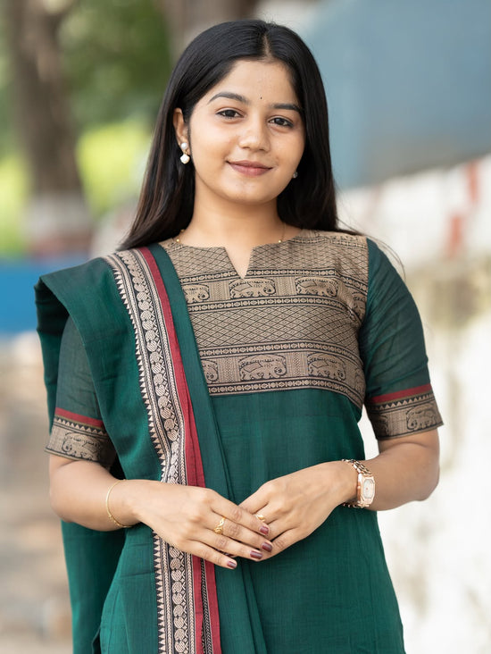 viha Green & Black  narayanpet cotton  top with lininig & dupatta
