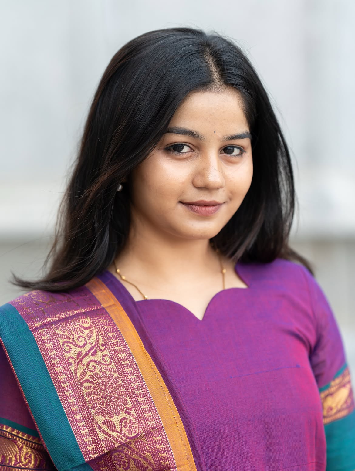 Rathi violet  silk cotton top &  zari bordered cotton dupatta